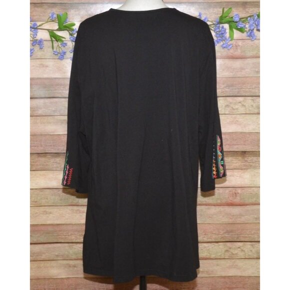 Caleooa Black Boho Embroidered Floral Pullover Blouse Top Plus Size 3X Tunic - Picture 8 of 11